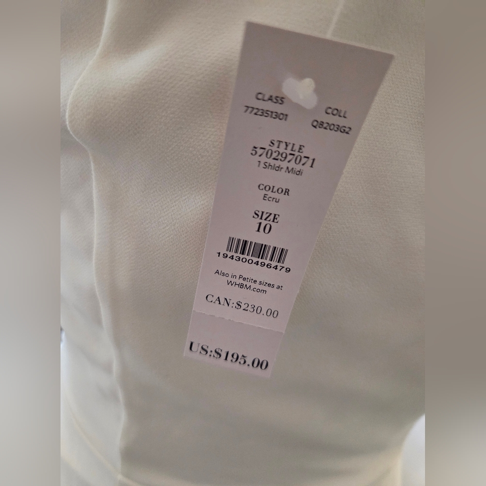 NWT White House Black Market One Shoulder Midi Dress Ecru in Ivory/White Size 10 - Picture 5 of 6